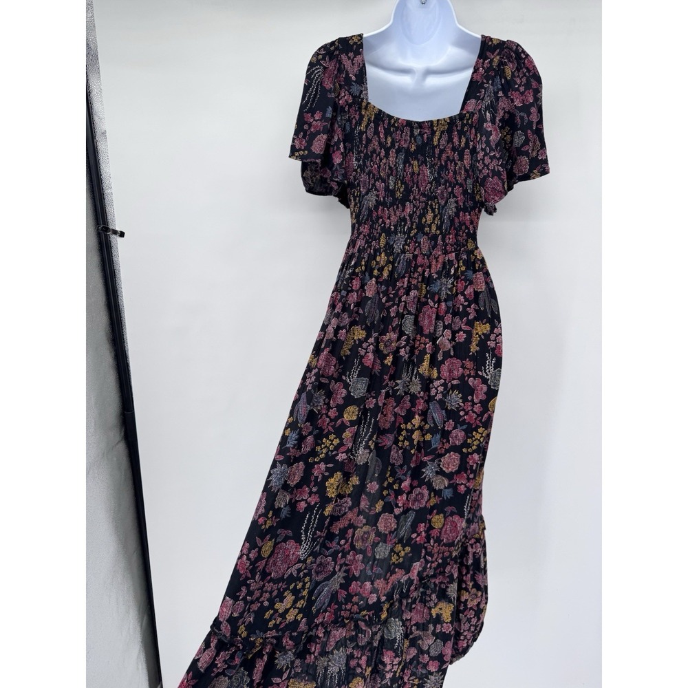 ANGIE Boho Floral Smocked Dress Festival front slit babydoll bloomcore cottage M - Picture 14 of 14